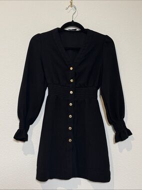 Sandro Paris Black Lylie Snap Front Long Sleeve Dress